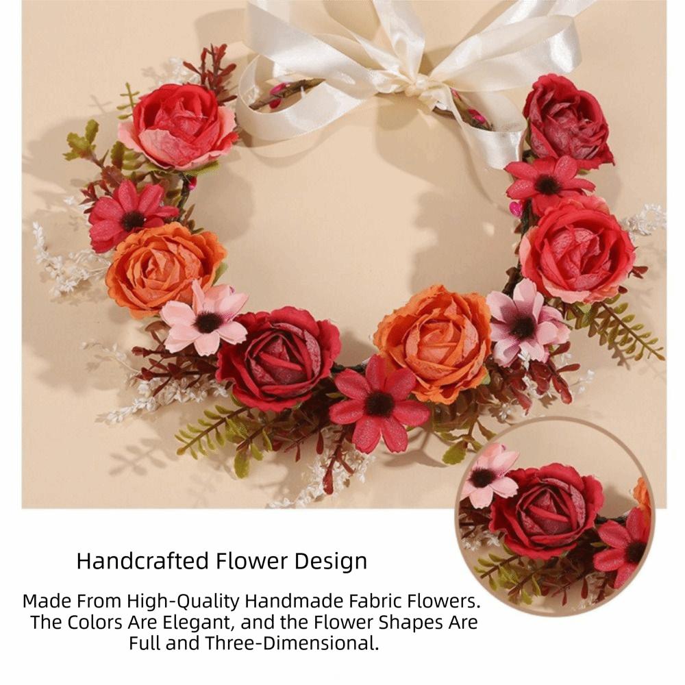Adjustable Ribbon Artificial Flower Headband Fabric Garland Flower Crown Bridal Wedding