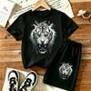 Kids Animal Tiger Fun Printed 11 Colors Outdoor Street Kids T-shirt and Shorts 2 Piece Set Summer Home Casual Outfit Boy and Girl's Sports Set