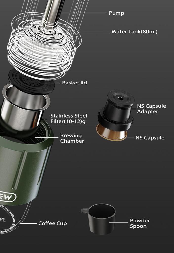 HiBREW H4D 2-in-1 Portable Hand-Pump Coffee Machine Built-in Cup