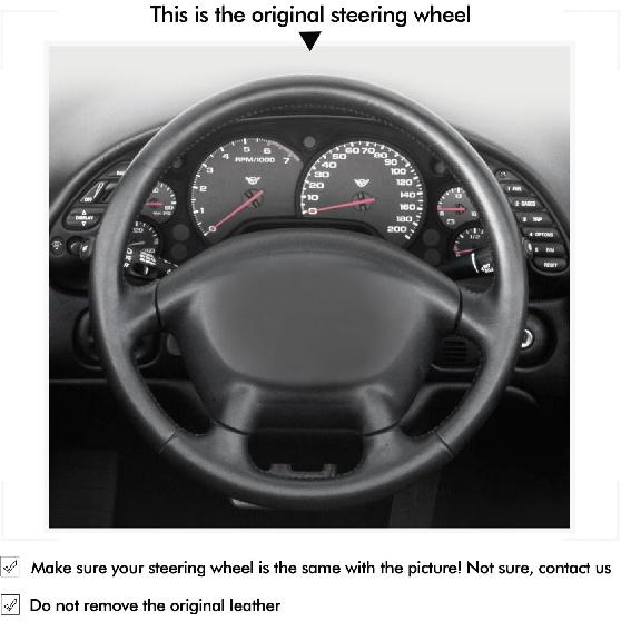 MEWANT Steering Wheel Cover for Chevy Corvette (C5) 1997-2004 Hand-Stitched Leather Car Steering Wrap