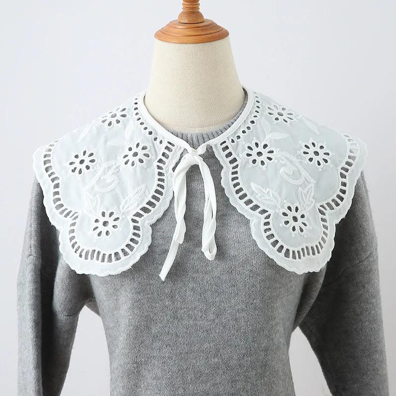 Korean Style Women Lace False Collar Detachable Collar Neckline Hollow Out Scarf Fale Collar Half Shirt Blouse Top Mini Cape