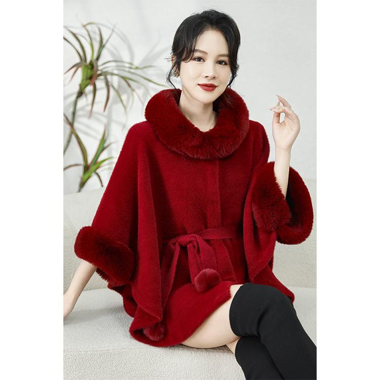 

Большой меховой воротник, высококачественный пояс, шаль, накидка, темперамент, воротник-стойка, короткое пальто для женщин 65 бордовый