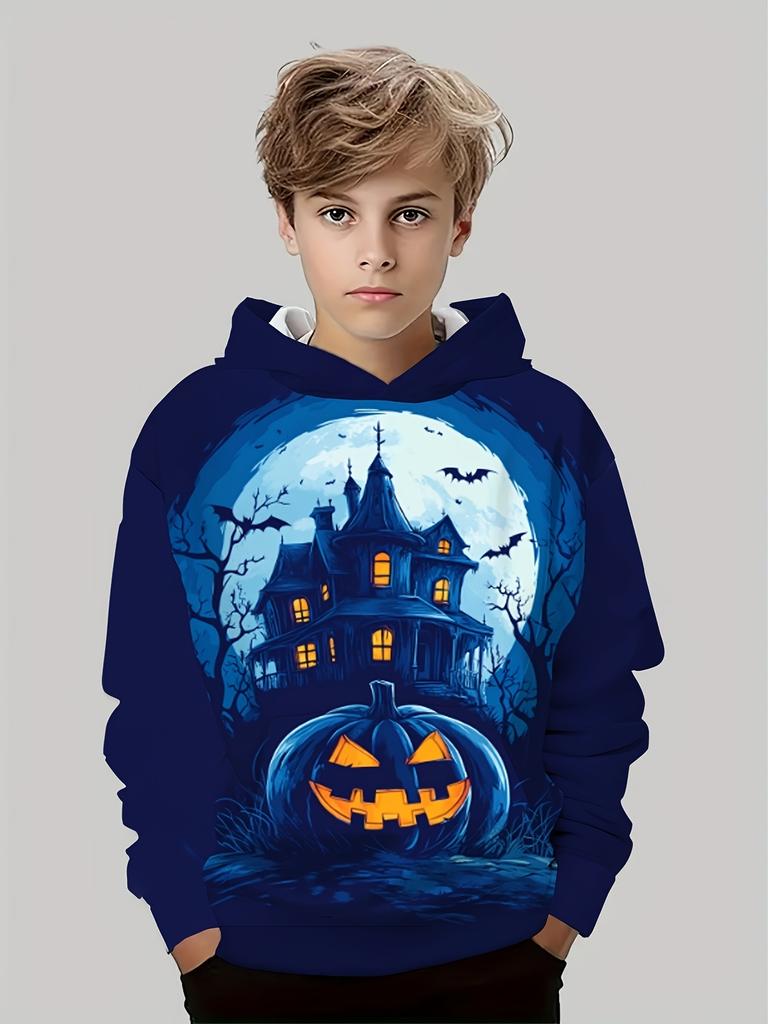 Jungen Kleidung Lustiger Terror Kürbis Langarm Kapuzenpullover Kind Cartoon Halloween Dünnes Sweatshirt Oberteile Halloween Geschenk für Jungen Mädchen