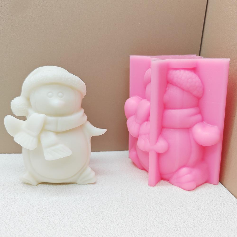 3D 2025 Christmas Snowman Candle Silicone Mold Christmas Scarf Penguin Candle Mould Christmas Gift Gypsum Molds