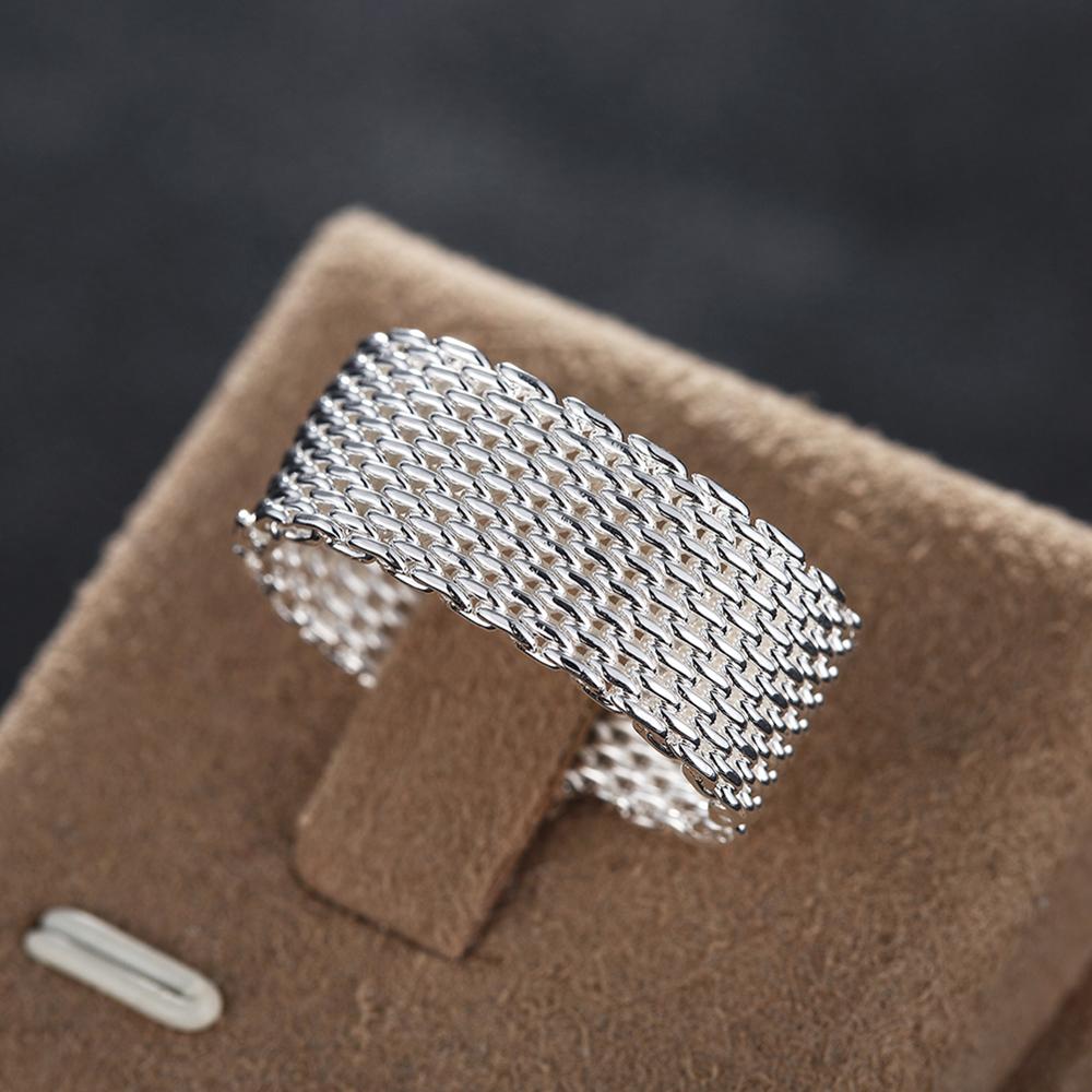 100% 925 Sterling Silver Rings for Women Silver Weaving Wide Ring Personality Fashion OL Woman Girl Party Wedding Gift
