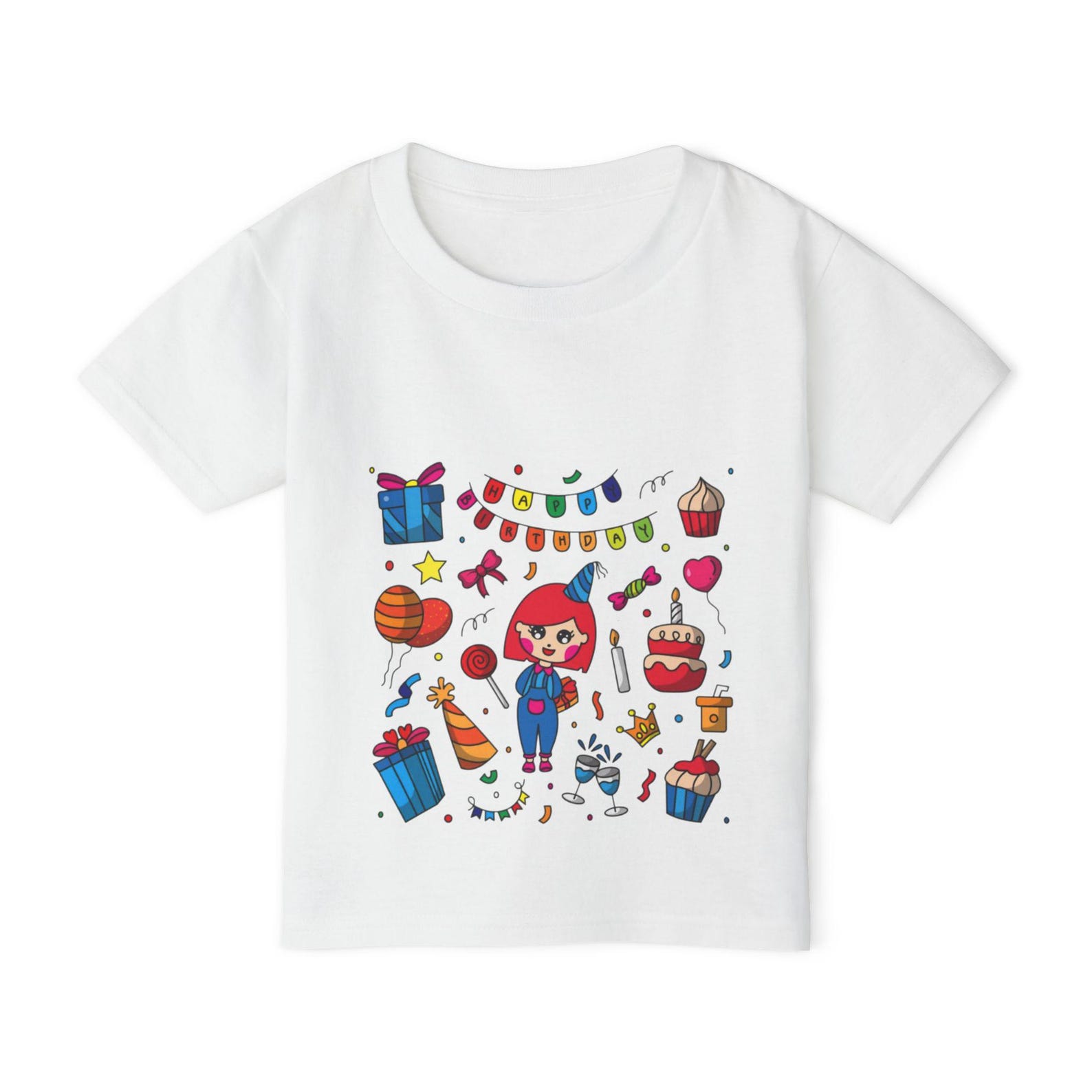 Birthday Party Kid illustration Toddler T-Shirt | Cake, Gifts, Balloons 100