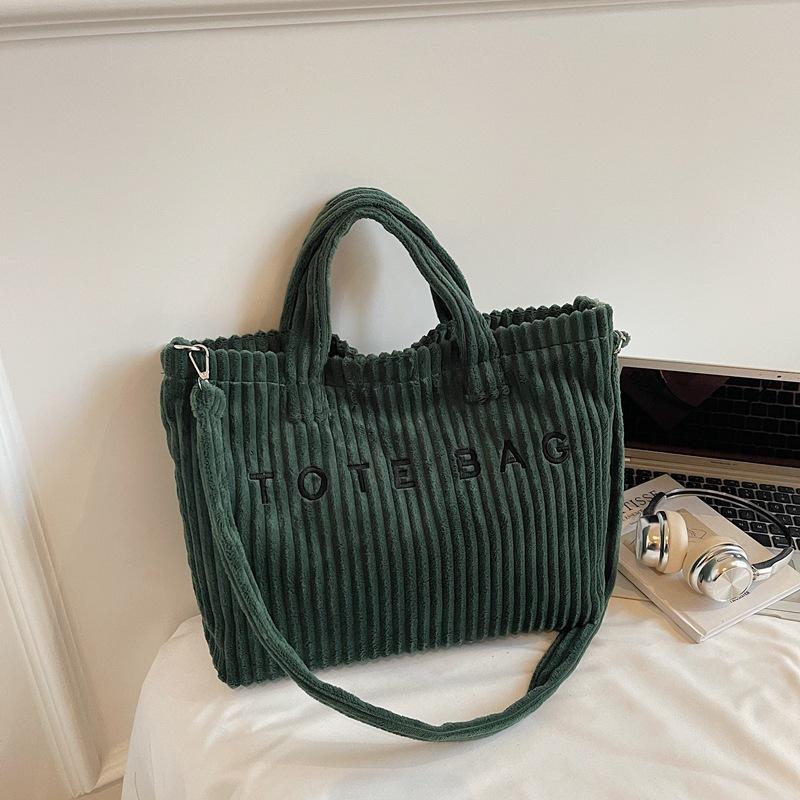 

Women Corduroy Tote Bag Large Capacity Handbag Velcro Design Letter Printed Shoulder Bag Student Casual Commuter Crossbody Bag L