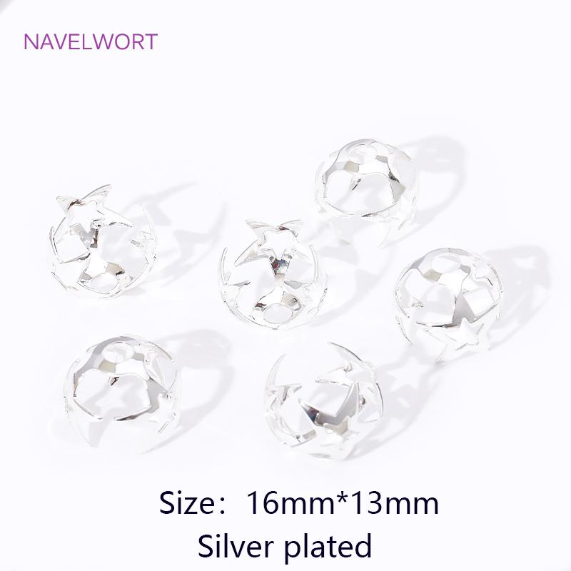 Trendy 18K Gold Plated Brass Hollow Rose/Star Shape Beads Caps Metal Large Beads Caps For DIY Jewelry Making Findings Accessorie