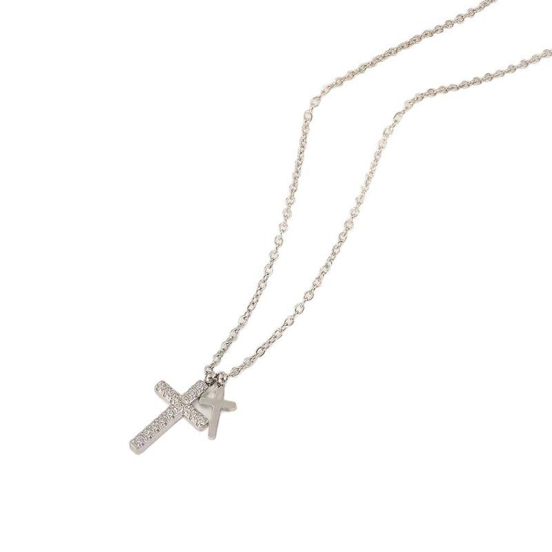 Damen Doppelkreuz Anhänger Halskette Nische Leichter Luxus Design Modeschmuck