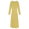 Yellow long-sleeved knitted dress women's spring temperament slim-fitting inner long dress elastic waist tight hip-wrapped skirt