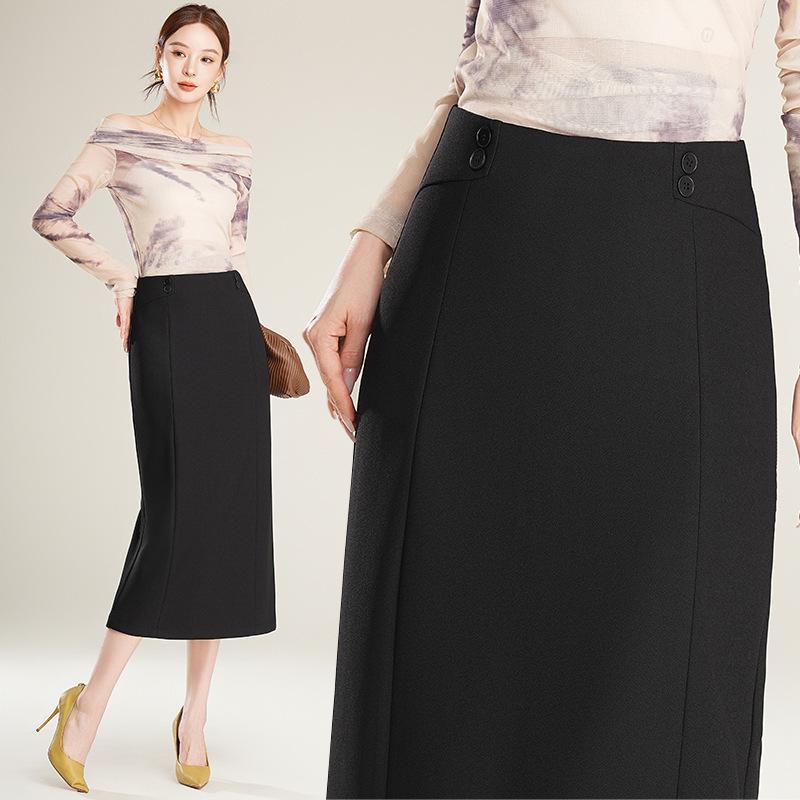 

Тенсел Шерсть Женская Фактурная Приталенная Юбка Миди с Разрезом - Весна 2025 L чёрный