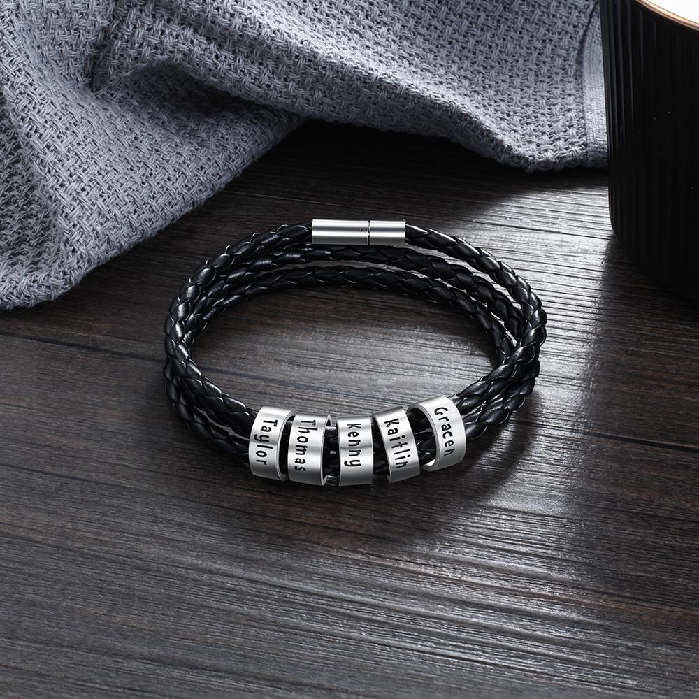 Personalisierte Schwarze Geflochtene Seilarmbänder für Männer, Graviert mit 5 Namen, Mehrfachumrundung, Bangles, Versprochen, Benutzerdefiniertes Jubiläumsgeschenk, Geschenk, Jubiläumsgeschenk