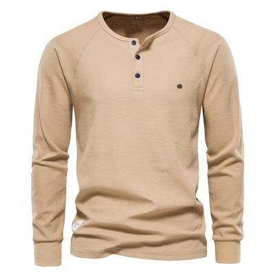 Autumn and Winter Men's Base Shirt Henry Neck Long Sleeve Waffle T-shirt Men's Solid Color Men's T-shirt