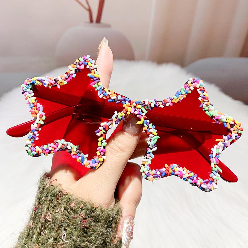 Fashion Star Shape Sunglasses with Colorful Jimmies Women Pink Shades Cute Pentagram Beach Sun Glasses Trendy Party Sunglasses