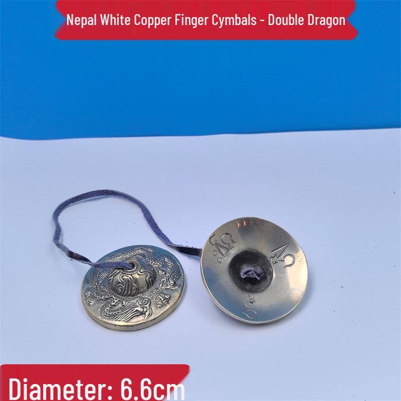 Nepal Handmade Copper Finger Cymbals - Large Double Crash, Dharma Bell Design