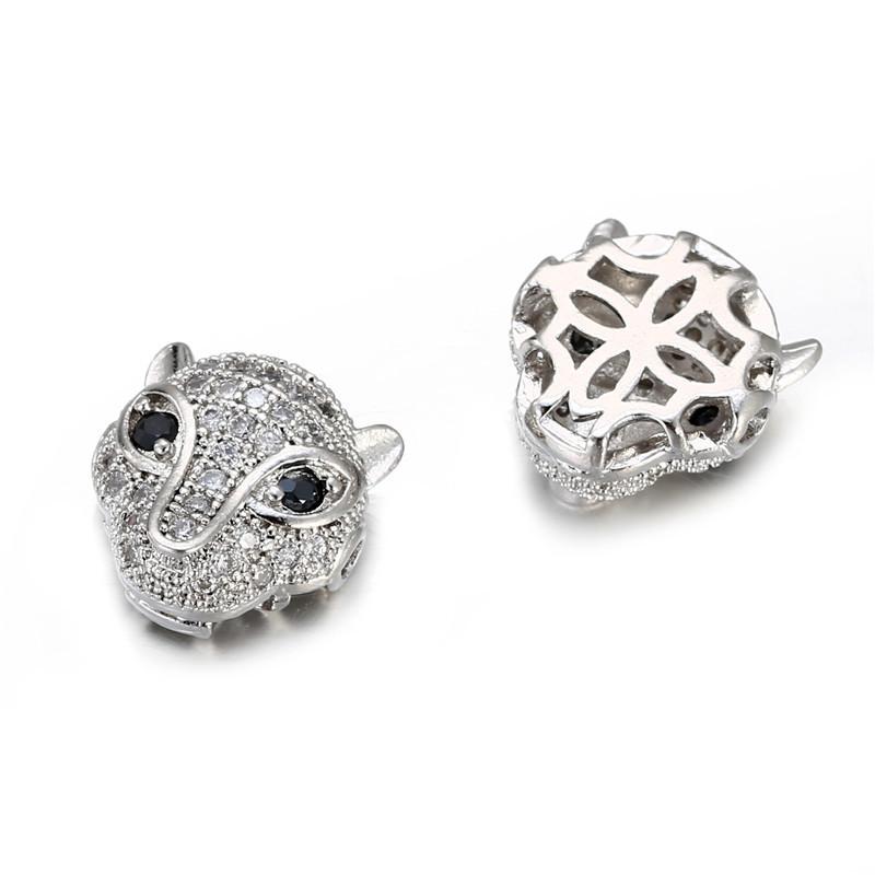 Handmade DIY Copper Inlaid Zirconium Leopard Head Round Hole Loose Bead Pendant Accessories