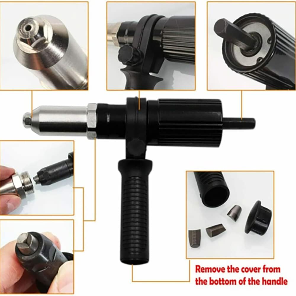 YWHWLX Riveter Rivet Nut Electric Rivet Nut Rivet Hand Riveter with Hex Tool, Gun, Gun, Tool, Wrench, 2.4mm/3.2mm/4.0mm/4.8mm (Black-02)