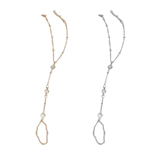 Women Bracelet Ring Integrated Alloy Retro Ethnic Rhinestone Decor Hand Chain Bracelet Ring