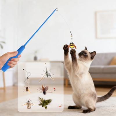 1 Set Cat Wand Toy Feather Cat Teaser with Bell Interactive Wand Cat Toy with Interchangeable Feather Insects for Indoor Kittens Hunting Instinct