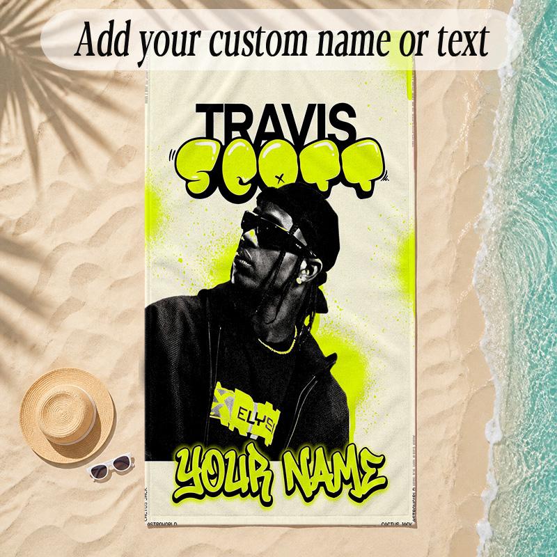 Beach TowelTravis Scott Custom Name Text Personalized Soft Towel for Beach Pool Indoor Home Decor Gift