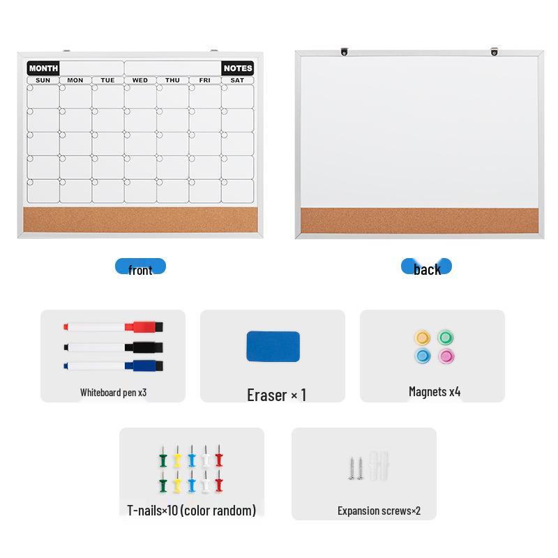 

Магнітний алюмінієвий планувальник для кріплення на стіну: Двостороння коркова та біла дошка