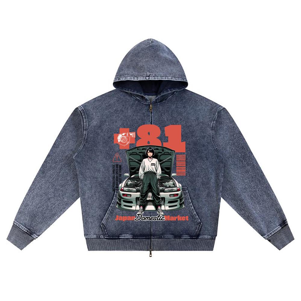 

Худи на молнии из вязаного денима с принтом DTG JDM Графика Принт Brother Толстовки на молнии XL темно-синий