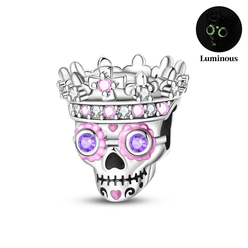 New Luminous Halloween Skull Witch Pumpkin Candy Charms Beads Fit 3Mm Original Bracelets Diy Party Jewelry