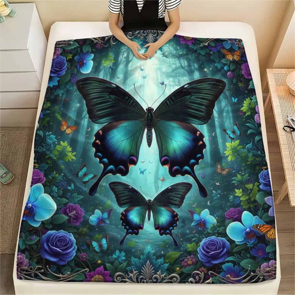1PC 3D Butterfly Print Flannel Blanket, High Quality All Seasons, Home Decor, Warmth and Comfort, Perfect for Christmas Gifts