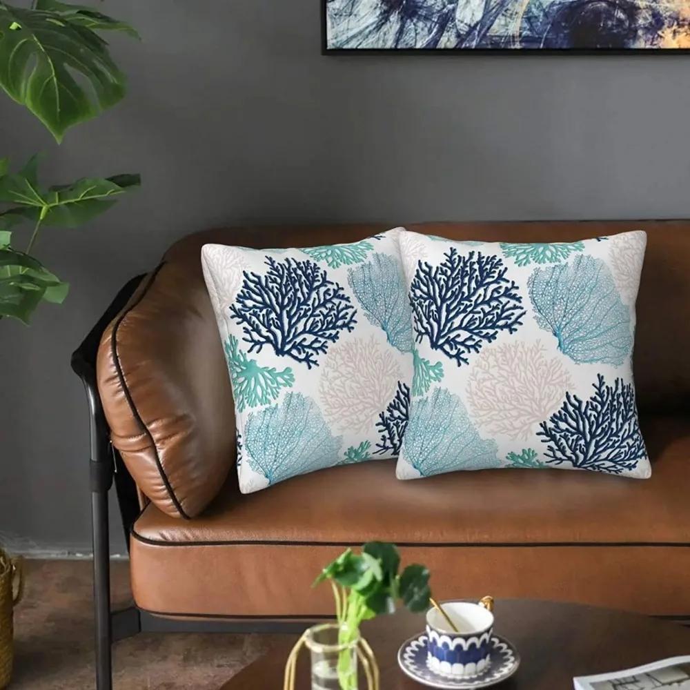 Summer Coastal Throw Pillows 18x18 Inch Set of 2 Coral Branch Ocean Themed Decorative Pillow Cases Square Pillowcases Decor Gift