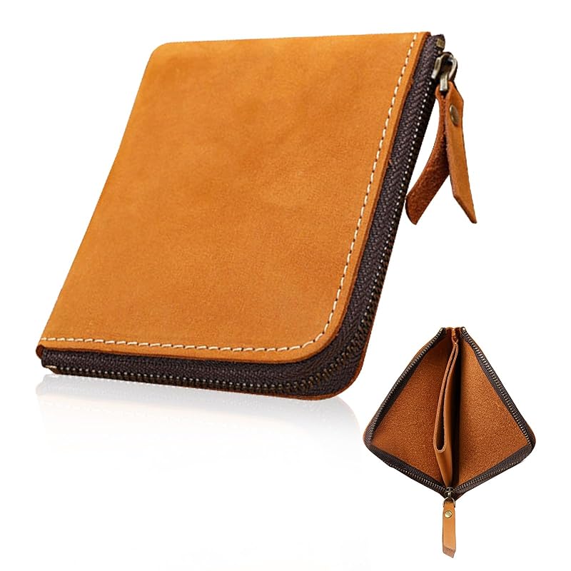 

[Pure & Ease] Wallet men s bifold genuine leather compact leather wallet father s day gift small coin purse With L-shaped zipper sorting pocket large