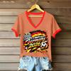 Women Casual V Neck Short Sleeve T Shirt Letter Print Loose Fit Lightweight Soft Fabric Comfortable Summer Top