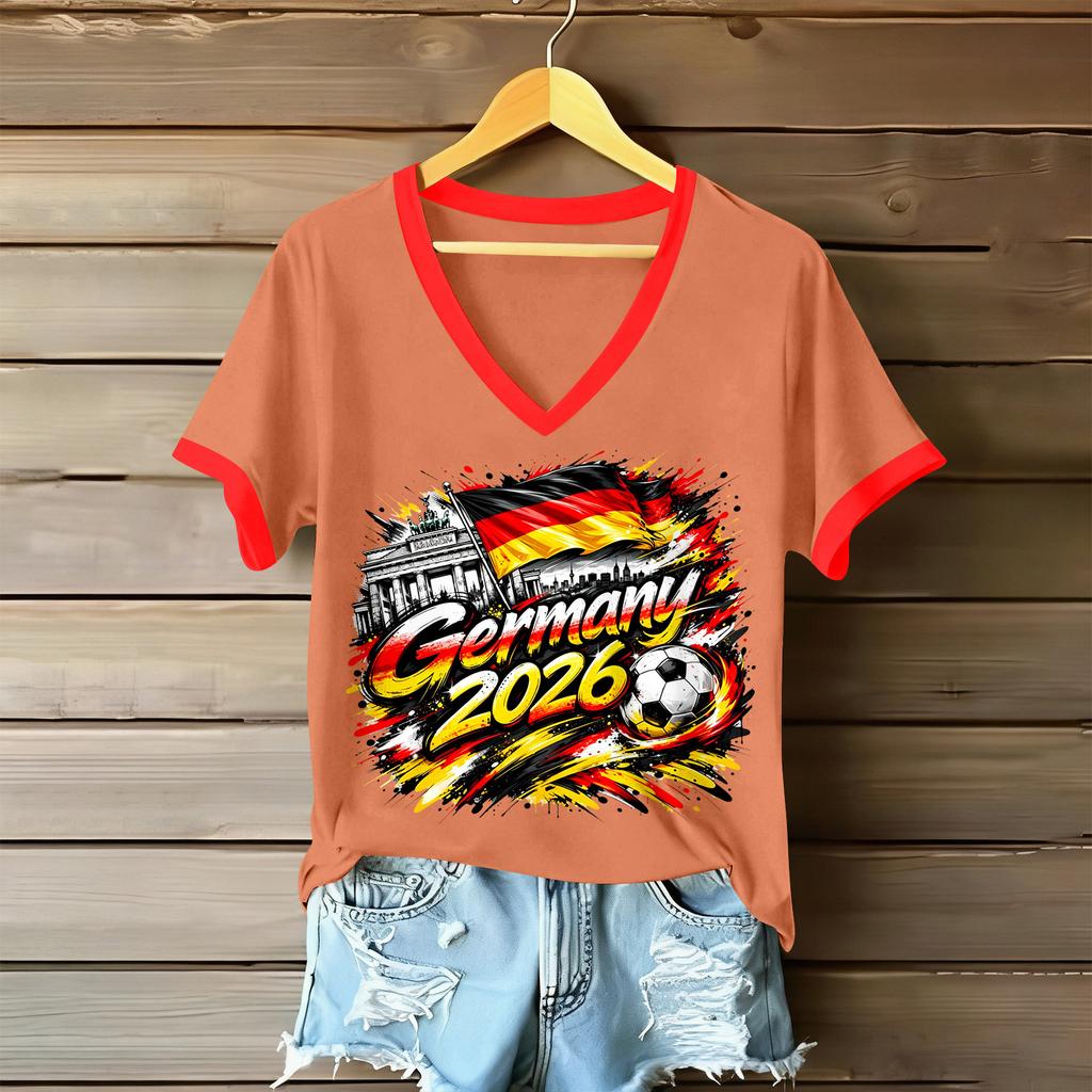 Women Casual V Neck Short Sleeve T Shirt Letter Print Loose Fit Lightweight Soft Fabric Comfortable Summer Top