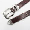 Women's Wide Leather Belt with Rhinestone Red Rose Print & Pin Buckle