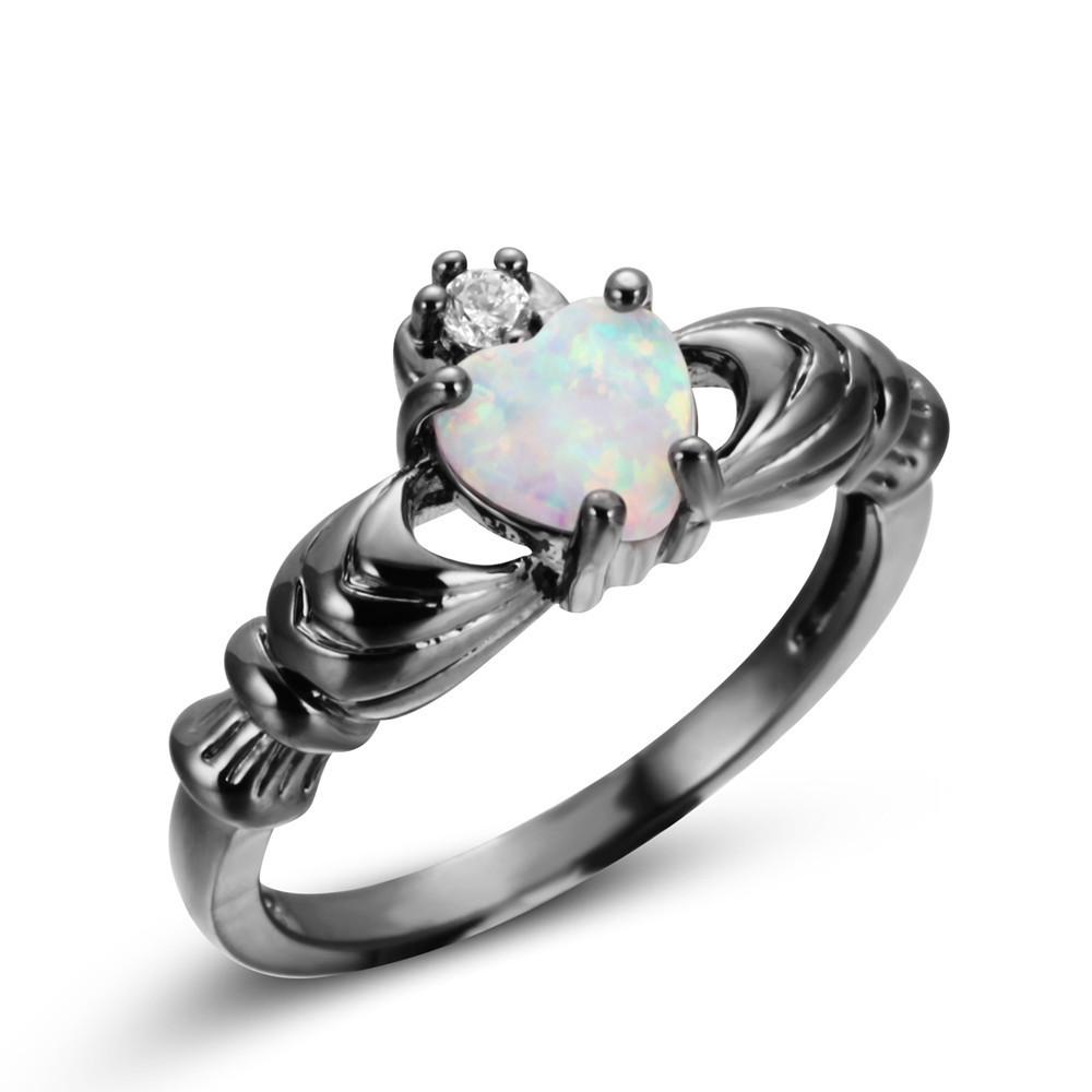 European  American Fashion Jewelry: Popular Opal Heart Ring US Size 6