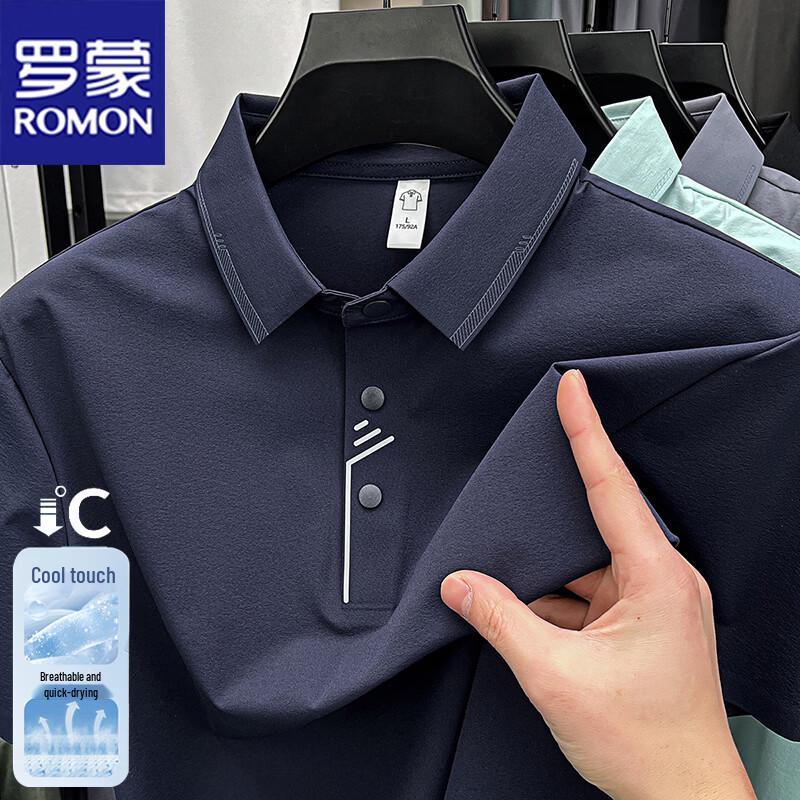 ROMON Men s Summer Ice Silk Short Sleeve Polo Shirt 5XL