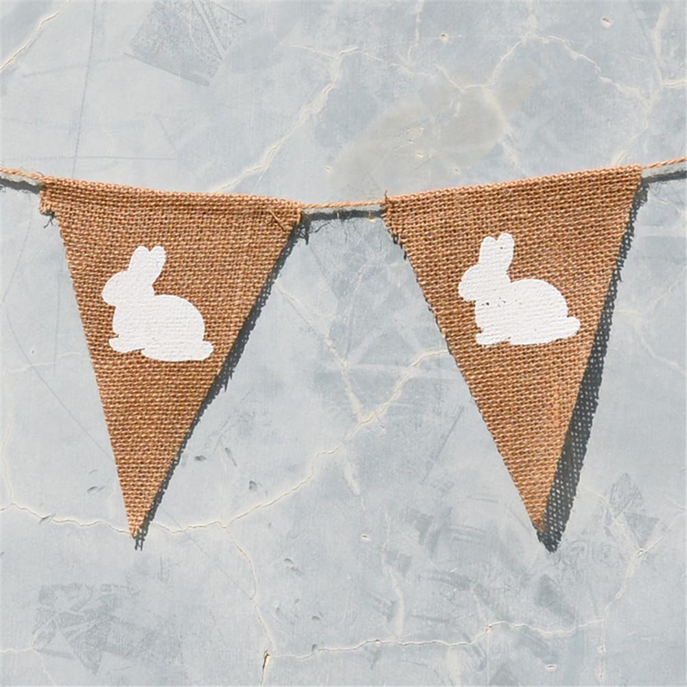 7Pcs Rabbit Triangle Hanging Linen Flags Banner Bunting for Baby Birthday Party Decor