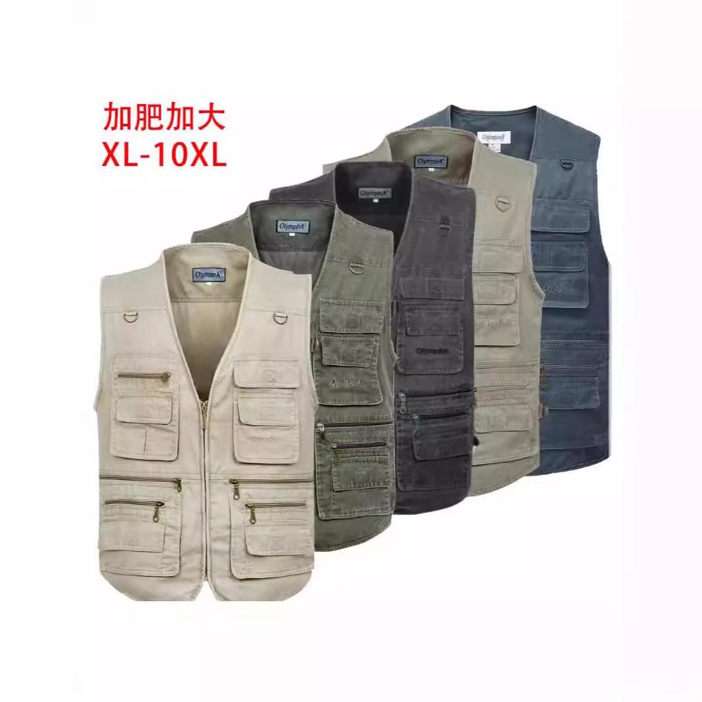 Pánská pracovní vesta bez rukávů s více kapsami, ležérní užitková vesta v béžové, armádní zelené, tmavě šedé, khaki, námořnické modré, velikosti XL-10XL