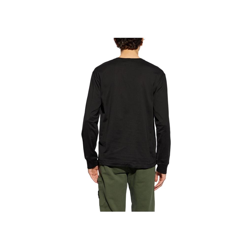 STONE ISLAND FW24 Logo Crew Neck Knit Long Sleeve T-Shirt Men Tops Black 811522713-0-A0029