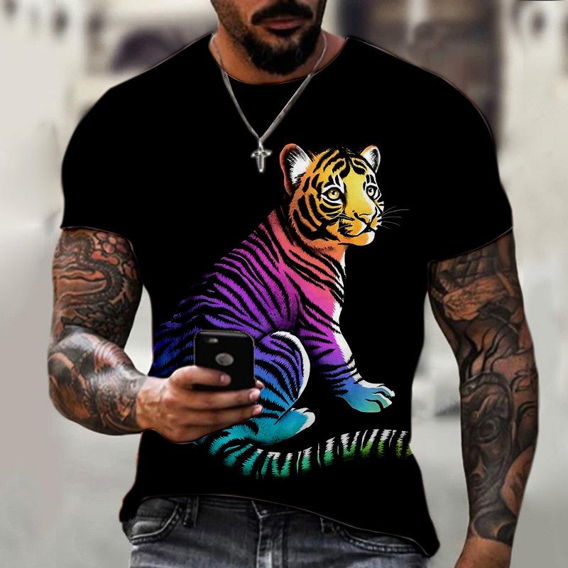 New Summer 3D Printed Short Sleeved Personalized Animal Tiger Lion Plus Size Personalized T-shirt Pullover Casual Men's Wear