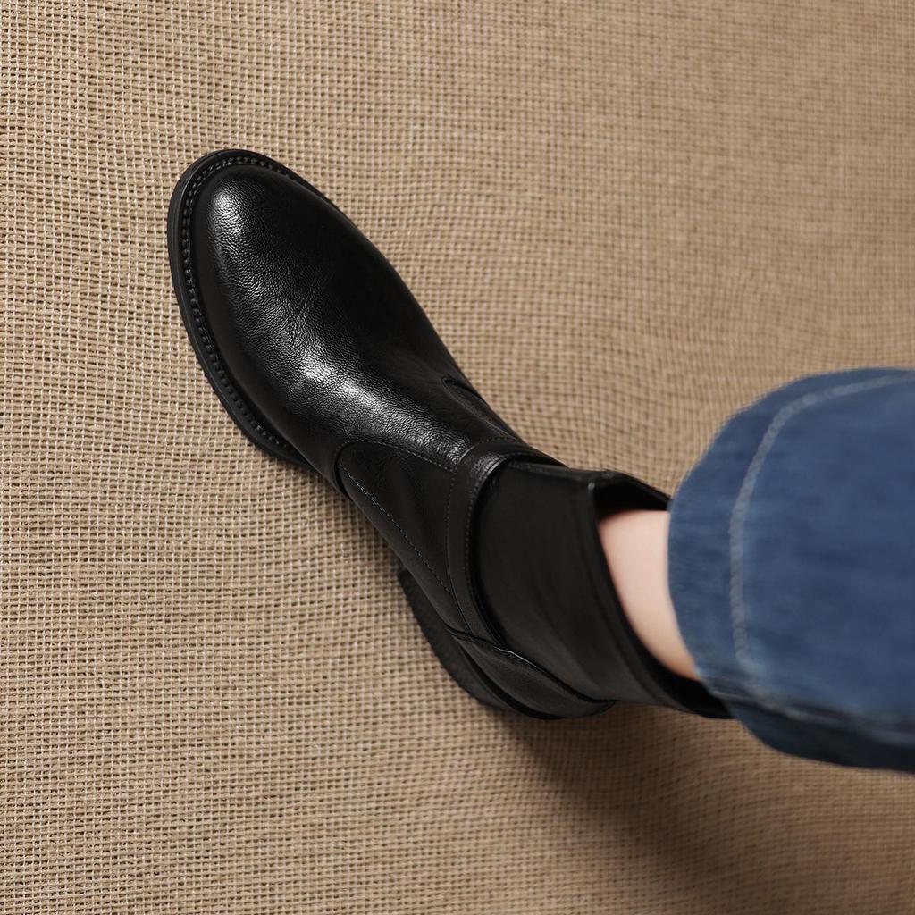 Krazing Pot Microfiber Winter Round Toe Western Boots Med Heels Zipper Women Metal Buckle British School Ankle Boots