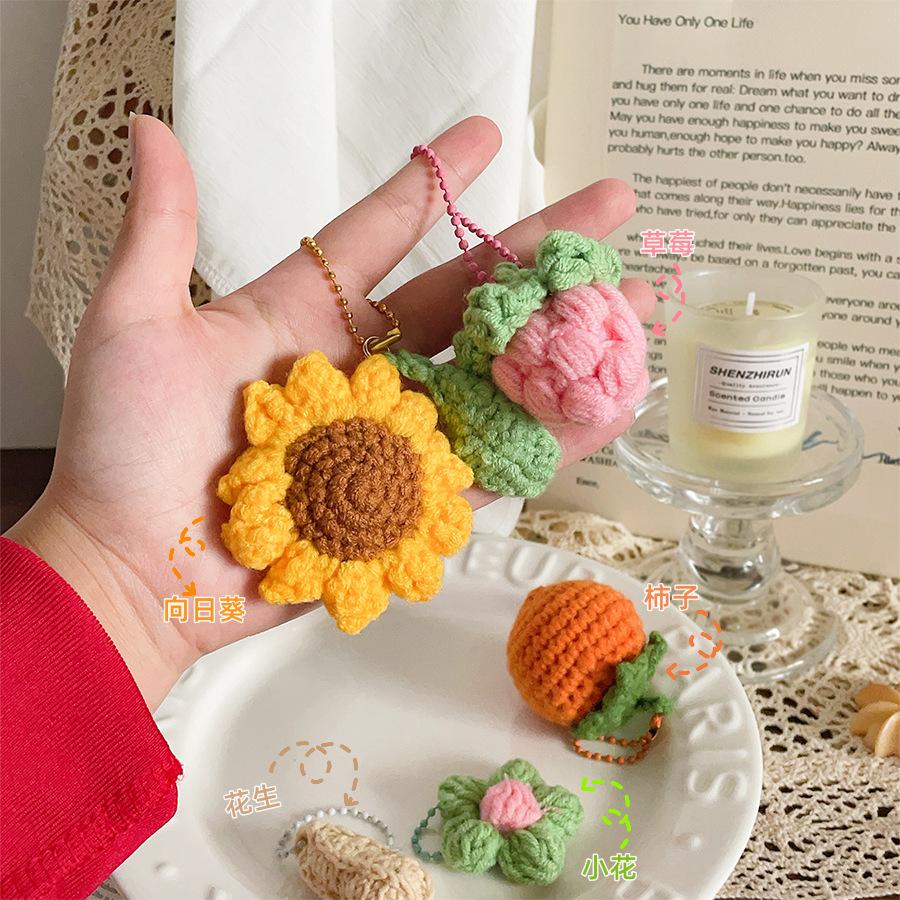Kreativ Niedlich Erdnuss Sonnenblume Gestrickte Puppe Taschenanhänger Mädchen Herz Umhängetasche Accessoires Ornamente Geschenk