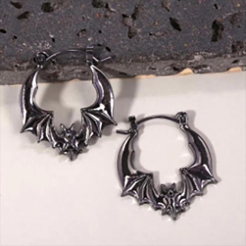 Bat Hoop Earrings. Bat Earrings, Silver Color Tone Earrings, Vintage Bat Jewelry