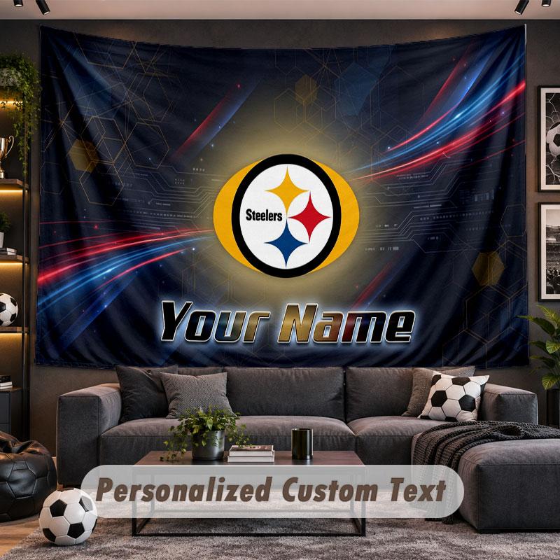 Wall Hanging Tapestry Custom NamePittsburgh Steelers Pattern Personalized Printed Fabric Wall Decor