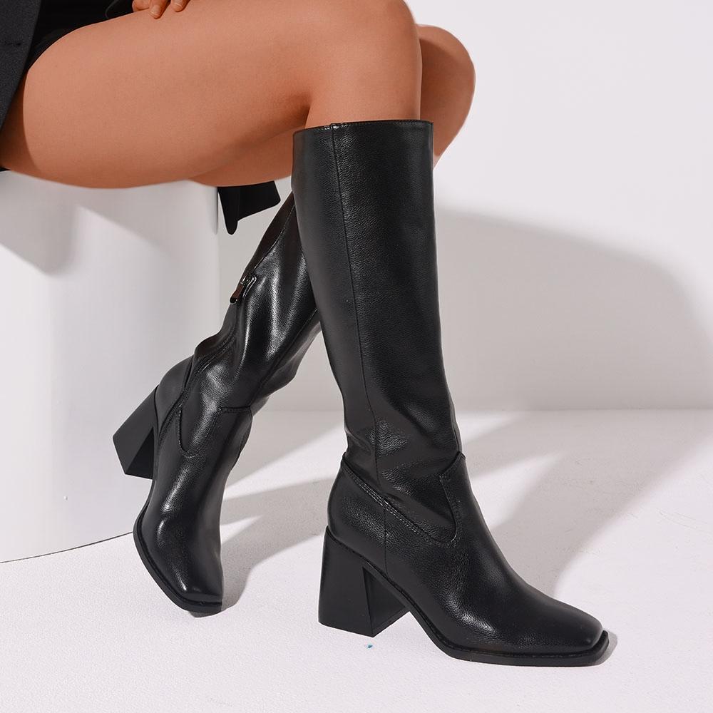 Women'S Fashion Knee High Boots Square Toe Chunky High Heels Motorcycle Combat Long Booties For Women Street Classic Comfort Sho