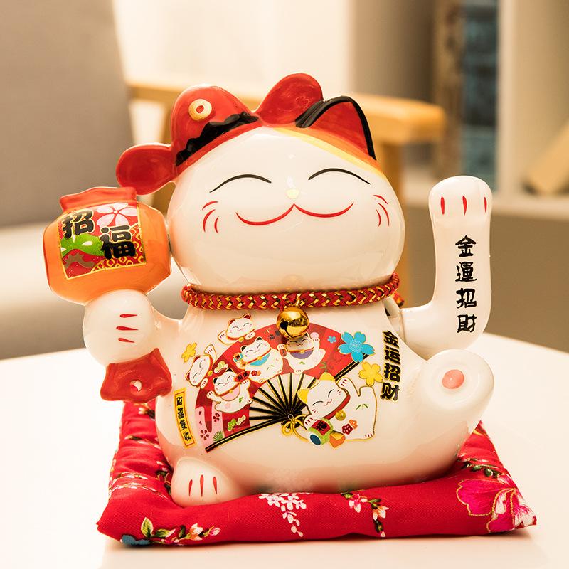 6 Inch Fortune Cat with Waving Arm Ceramic ManekI Neko Feng Shui Ornament Lucky Cat for Shops, Restaurants and Home Deoration