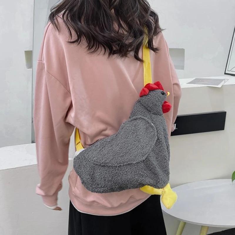 Chickens Shape Pellet Fiber Crossbody Bags for Woman Short Plush Funny Carto Handbag Shoulder Bag, Teen Youth Children Gits