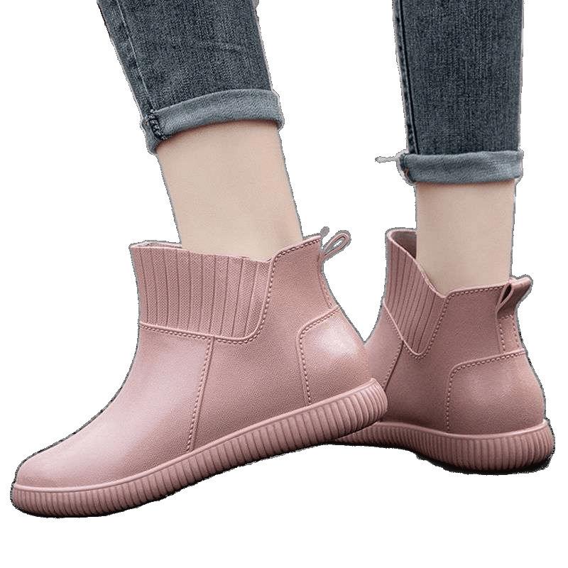 Short tube fashion waterproof shoes women's rubber shoes kitchen work rain shoes rain boots non-slip cover shoes students Korean version outside wear
