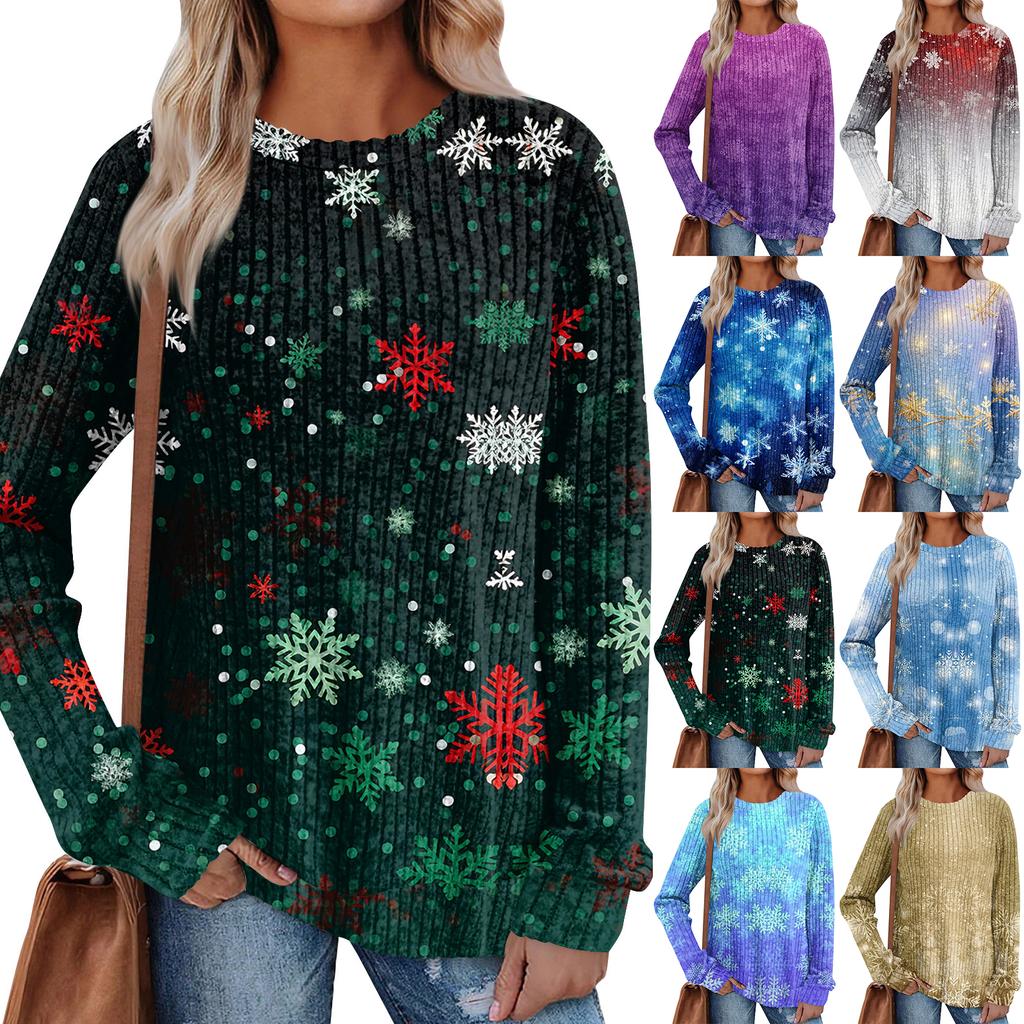 Women's Printed Lightweight Brushed-Cotton Round Neck Top