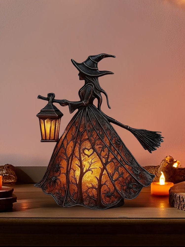Dekoracje Halloween Wewnętrzna Lampa Wiedźmy Halloween Spooky Stojąca Lampka Nocna Unikalna Statuetka Wiedźmy Lampa Stołowa do Sypialni