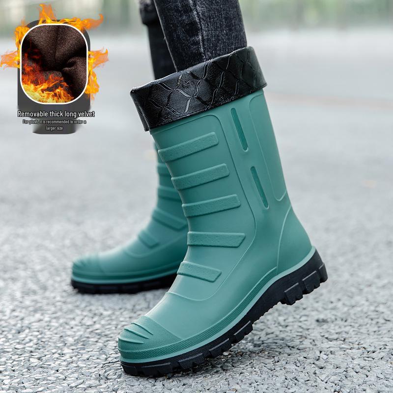 Men's Waterproof Non-Slip High-Top Rubber Rain Boots for Fishing and Car Wash